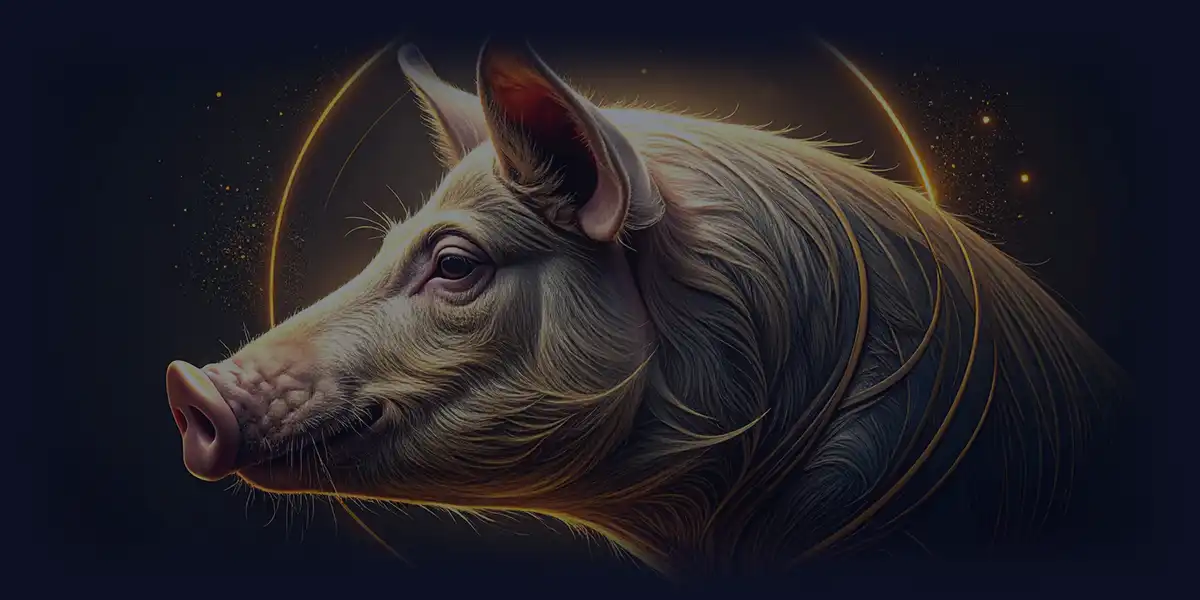 Ilustracija dobrodušne Svinje kao simbola sreće i prosperiteta u kineskoj astrologiji